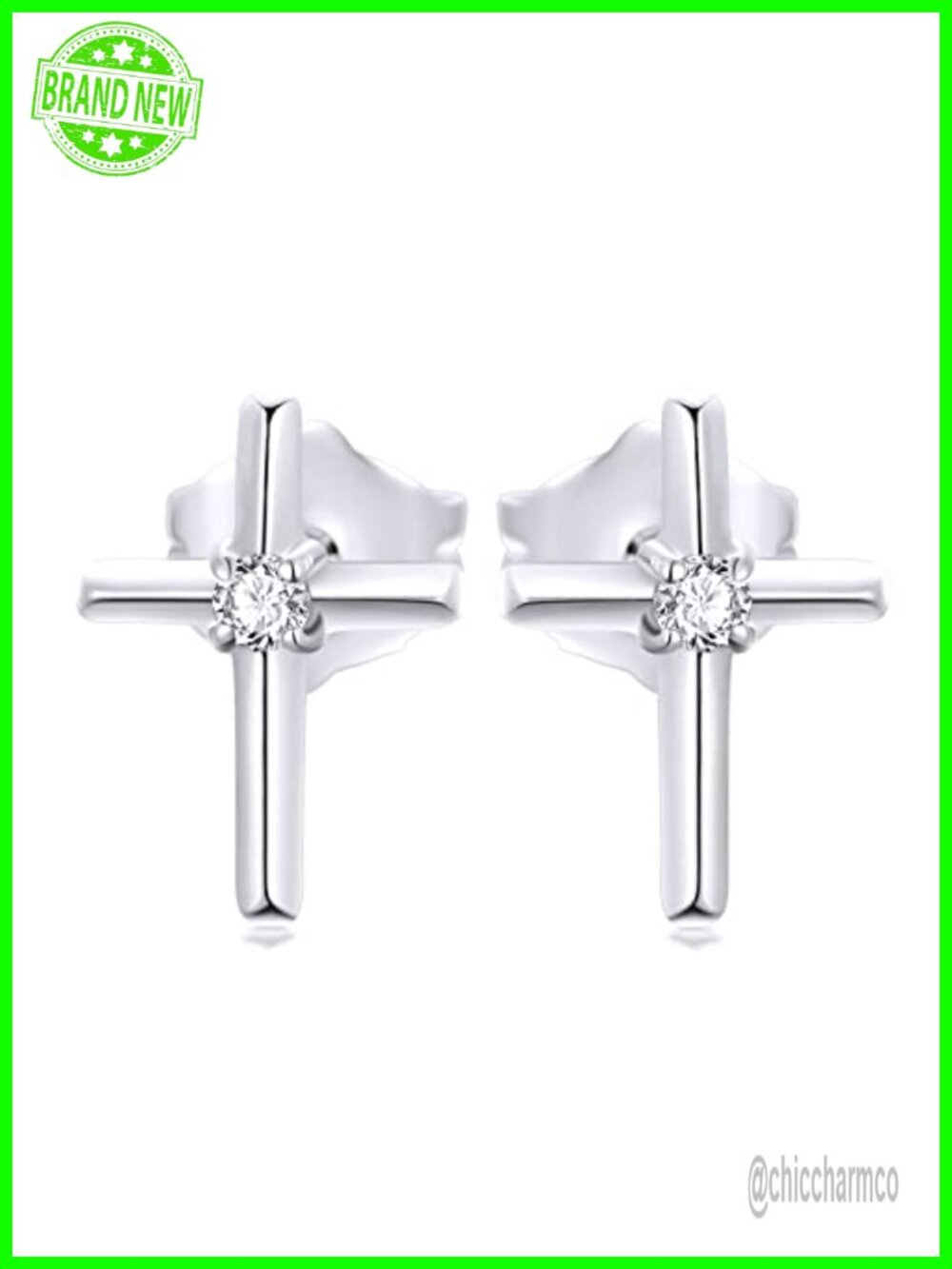 Sterling Silver Natural Diamond Cross Stud Earrings for Women